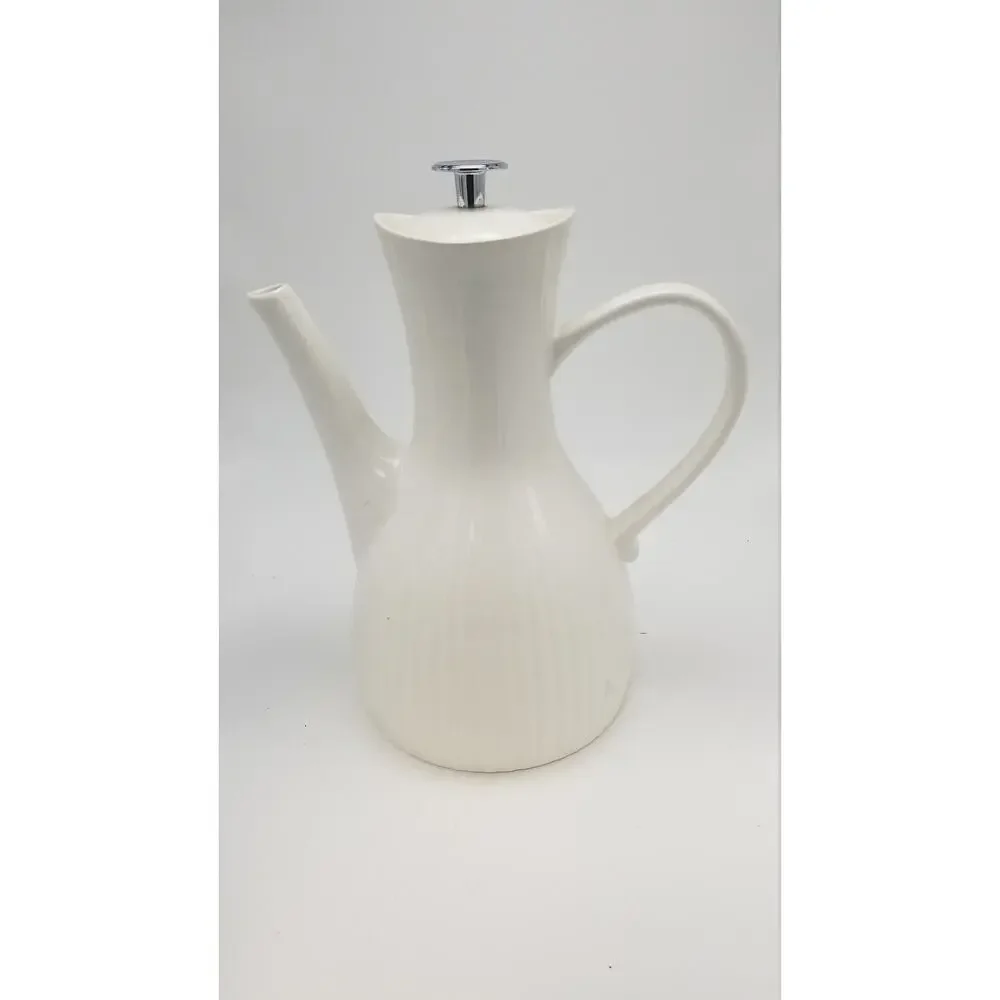 Vintage Ernest Sohn White Ribbed Coffee Pot Doric MCM Carafe Hall China 1950s
